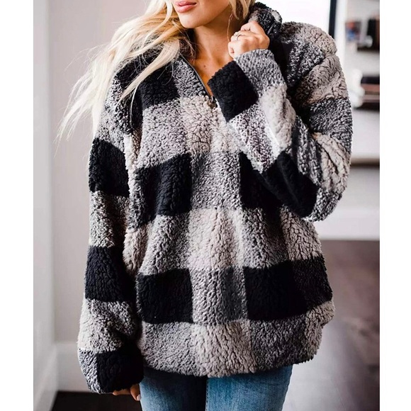 NWT Fleece Pullover Plaid Sweatshirt/Jacket - Picture 3 of 6